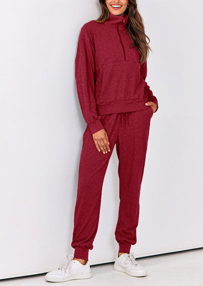 Ensemble 2 pièces cosy — sweat zippé + pantalon jogging assorti, survêtement parfait pour l'automne, l'hiver et les voyages